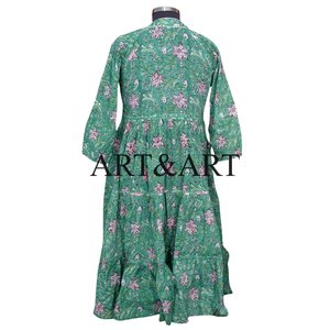Robe midi en coton à imprimé numérique indien pour femmes, manches trois quarts, style coréen, décontractée, pour les fêtes, lavable, bouton naturel - Product Image 6