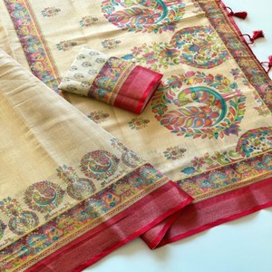 Sari en soie pure Zari VASTRA COTTAGE, tissage Zari complet avec bordure Zari, imprimé Kalamkari numérique, chemisier assorti - Product Image 4