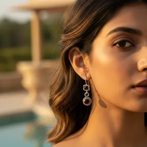 Boucles d'oreilles pendantes en argent 925 avec grenat pour femmes, plaquées or rose, bijoux religieux chrétiens en pierres précieuses pour mariage, fête, cadeau - Product Image 2