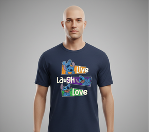 Camiseta Unisex Azul Marino 100% Algodón Premium, Camiseta con Estampado de Personajes Live Laugh Love, Camiseta Holgada de Moda Urbana Personalizada al por Mayor - Product Image 2