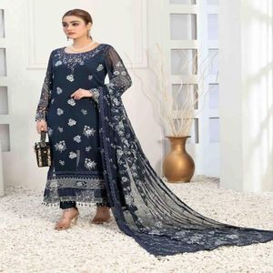 TAWAKKAL Marque Semi-Cousu Lourd Brodé Viscose Shalwar Indien Pakistanais Fantaisie Brodé Dupatta Non Cousu Shalwar - Product Image 4