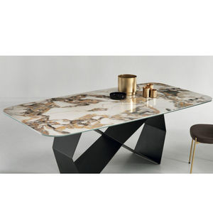 Mesa de comedor redonda convertible moderna con acabado dorado de lujo, diseño extensible para decoración del hogar de la India - Product Image 1