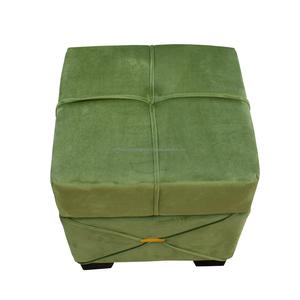 Taburete de PUF de madera genuina otomana con mechones verdes modernos hechos a mano para tela de dormitorio o sala de estar y materiales de PVC para hoteles - Product Image 2