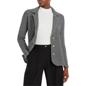 C by Bloomingdale'<b>s</b> Black Size <b>S</b> Cashmere <b>Blazer</b> with Notch Lapel and Button Decoration - Product Image 1