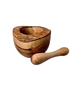Mortero y mortero rústico de madera de Olivo-Mezclador Masala de 5,5 pulgadas Trituradora de píldoras de condimentos de tazón manual - Product Image 1