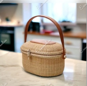 Camping Picnic Bamboo Rattan <b>Basket</b> <b>Storage</b> Vine Bamboo Rattan Picnic <b>Basket</b> With Wooden <b>Lid</b> Handle Suitable for 2 People - Product Image 3