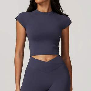 T-shirt de fitness décontracté à manches courtes pour femmes hauts de gymnastique respirants pour la course à pied de yoga et l'entraînement de poussée pour les sports d'automne - Product Image 1