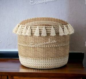 Tabouret en rotin à glands tissés à la main mignon naturel maison meubles décoration os incrustation pouf pouf pour salon ou appartement - Product Image 5