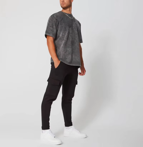 เสื้อยืดผู้ชายแนวสตรีทผ้าคอตตอนโอเวอร์ไซส์ผ้าฝ้าย100% ซักกรดลำลอง330 GSM วินเทจ - Product Image 4