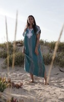 Robe caftan longue à manches courtes et col en v pour femmes, nouvelle collection été