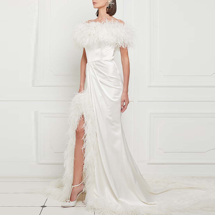 New Fashion Trimmed Off Shoulder Satin Party Gowns For Women Evening Dress