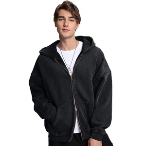 Sweat à capuche zippé coupe ample délavé à l'acide 100% coton pour homme, style vintage, streetwear, vente en gros, design personnalisé - Product Image 2