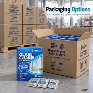 Tabletas Limpiadoras de Vidrio (10 Unidades) con Botella Rociadora Reutilizable, Limpiador de Ventanas sin Rayas, Recarga para Espejos y Mesas de Vidrio, Venta al Por Mayor OEM - Product Image 5