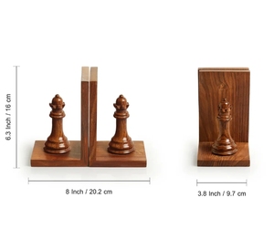 Chess Queen Handcarved Book Ends In Sheesham Wood Decorative Chess Bookends for Shelves Bookend 2pack Sturdy Wooden Organizer - Product Image 3