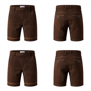 Pantalones Cortos Bávaros de Gamuza Oscura Premium para Hombre, Pantalones Cortos de Cuero Tradicionales Bordados para Oktoberfest, Fabricante de Ropa OEM - Product Image 2