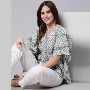 Robe de cocktail en coton avec imprimé tie and dye gris (SHKUP1209) - Product Image 3