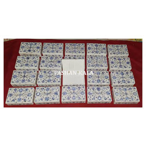 Design Floral en marbre blanc pur de haute qualité avec nacre bleue incrustation décorative boîtes à bijoux boîtes de cadeaux de mariage - Product Image 1