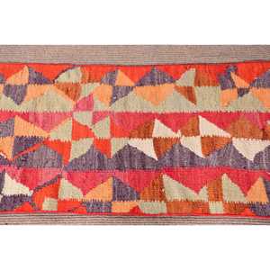 Alfombra Kilim de 1.9x10.7 pies, Alfombra Turca Vintage, Alfombra de Camuflaje Roja Naranja - Product Image 4