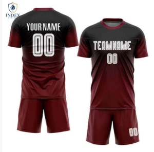 Ensemble de maillot de football pour homme INDEX APPAREL, noir et rouge, sublimé, respirant, manches courtes, col rond, coupe athlétique, adulte - Product Image 1