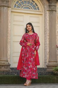 Vestido Chinon Anarkali de diseñador de primera calidad para fiesta de boda y ropa al aire libre de proveedor indio - Product Image 5