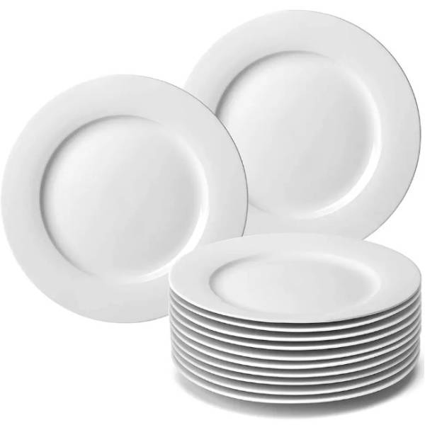 Plato redondo de porcelana blanca para restaurante, vajilla familiar para servir