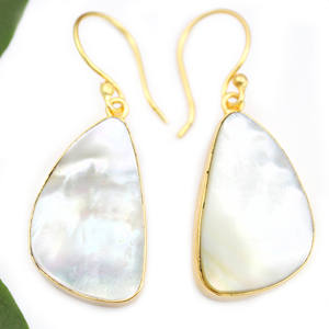 Luxury Elegant Natural <b>White</b> Mother Of <b>Pearl</b> Fancy Shape 24K Gold Plated Dangle <b>Earring</b> For Women's Wholesale Jewelry For India - Product Image 1