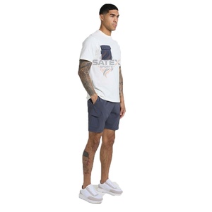 Conjunto de Verano de Dos Piezas Personalizado para Hombre, Estilo Casual, Camiseta de Manga Corta con Bloques de Color Blanco y Azul Marino y Pantalones Cortos a Juego - Product Image 5