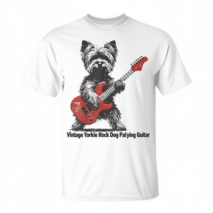 T-Shirt Vintage con Cane Yorkie che Suona la Chitarra, Stile Retrò, Prodotto Promozionale - Product Image 2