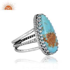 Best Selling Sterling <b>Silver</b> 18K Gold <b>Plated</b> Natural Kingman Turquoise Ring Antique Ring Collection Jewelry Manufacturer - Product Image 2