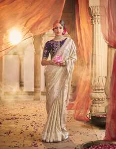 Women's Pure <b>Satin</b> Indian Saree with Fancy Lace Border Heavy Embroidery Designer <b>Blouse</b> Indian Made in Stock - Product Image 6