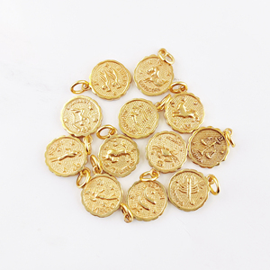 Verseau zodiaque forme ronde 11mm taille simple boucle Double face signe plaqué or métal charme pendentifs zodiaque astrologique charme - Product Image 6