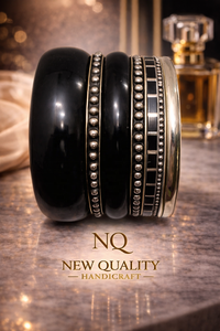 Premium Black Gold Bangle Set – Resin & Alloy <b>Stack</b> <b>Bracelets</b> with Rhinestones for Women, Trendy Fashion Jewelry Wholesale - Product Image 4