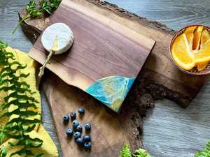 ไม้อะคาเซียทำด้วยมือจากเรซินอินเดียเขียงทรงสี่เหลี่ยมผืนผ้าเขียงผลิตภัณฑ์จากไม้ไผ่เขียงใช้ในบ้านและห้องครัว - Product Image 3