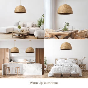 Cuenco de ratán de jacinto de agua Natural de 24 pulgadas, luz colgante enchufable, accesorio para comedor, cocina, dormitorio, producto, herramienta de torneado - Product Image 6