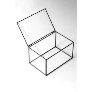 Boîte à bijoux en verre avec cadre en métal doré de luxe, motif carré, compartiments pour organiser, ranger, présenter, miroir, boîte en laiton - Product Image 4