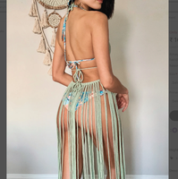 Robe de plage faite à la main couvrir coton tissé à la main Festival vêtements Bustier haut court femmes macramé robe de plage
