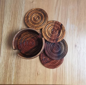 Posavasos de madera de caoba tallado a mano, posavasos Vintage con soporte para decoración de mesa de hogar y cocina - Product Image 1