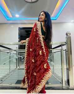 Jyothika Double Couleur Nord Et Sud Indien À La Mode Saree Avec Zardosi Tissu Blouse Pièce De Mariage spécial - Product Image 6