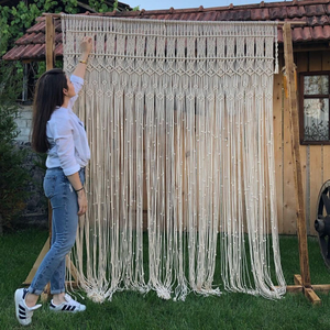 Handmade Boho Cotton <b>Curtain</b> <b>Macrame</b> Wall Hanging for Wedding Altar Decor Vertical Design Style - Product Image 1
