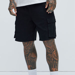 <b>Mens</b> <b>Black</b> Solid 100% Cotton Canvas Cargo <b>Shorts</b> Elastic Waist Dual Side Pockets High Street Style Quick Dry Breathable Casual - Product Image 1