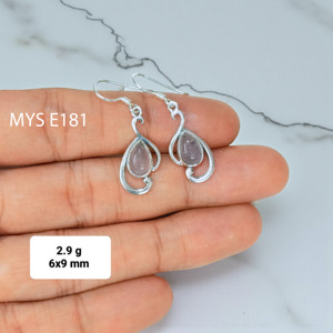 Pendientes de Plata 925 con Cuarzo Rosa, Pendientes de Plata con Forma de Pera, Joyería para Fiestas - Product Image 1