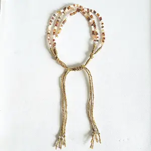 奢华的Miyuki薄小珠多层手链，带编织拉绳结闭合带，适合女性精品珠宝