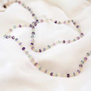 Beaded Multi Fluorite <b>Necklace</b> Rainbow Crystal Choker Wire Wrapped Gemstones <b>Rosary</b> Layering Chain 925 Silver Gift - Product Image 2