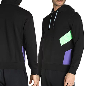 Néon couleur bloc Fitness à capuche coupe ajustée pull sweat Logo personnalisé petit quantité minimale de commande séchage rapide vêtements de sport bas taux hommes sweats à capuche - Product Image 6