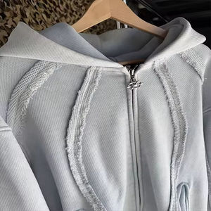 OEM Custom Distressed Vintage Heavyweight 100% Cotton French Terry Oversized <b>Zip</b> <b>up</b> <b>Men's</b> Hoodies - Product Image 4