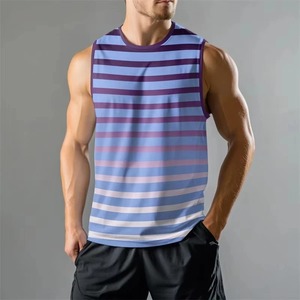 Camisetas sin mangas transpirables de verano para hombre, chalecos sin mangas informales, Camisetas Básicas de punto con estampado degradado de rayas 3D - Product Image 4