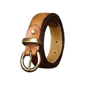 เข็มขัดหนังผิวเรียบพร้อมเข็มขัดหนังสไตล์ย้อนยุคที่เน้นความโดดเด่นด้วยหัวเข็มขัดเหล็กแบบวินเทจพิมพ์โลโก้ - Product Image 5