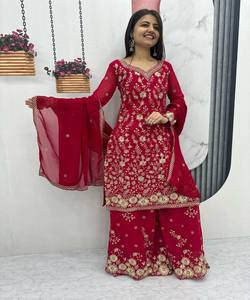 Elegante Tweedelige Abaya-Set Pakistani Past Bij Indiase Punjabi Kurta Gazon Gestikte Sharara-Islamitische Kleding Damesmode