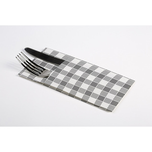 Tovaglioli Tascabili Bianchi 40x40cm con Stampa Vichy Grigia, Confezione da 960 Pezzi, B2B - Product Image 1