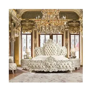 柚木大号法式床，法式雕刻，带两个侧凳